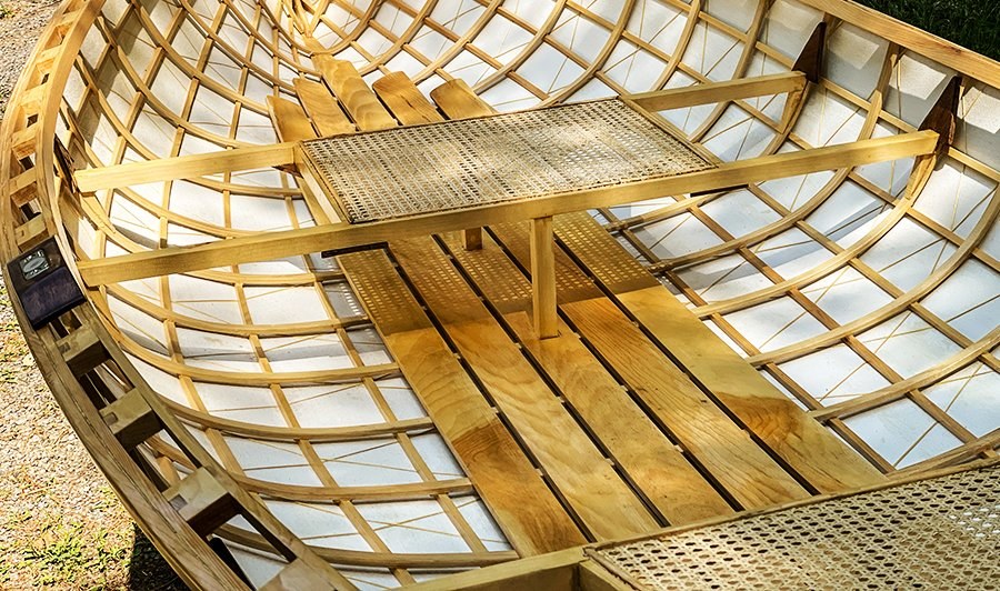 Skin-on-frame boat — frame with caned seats