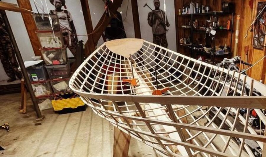 Skin-on-frame boat — framing in the workshop