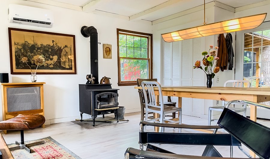 Stone Jug — dining and wood stove